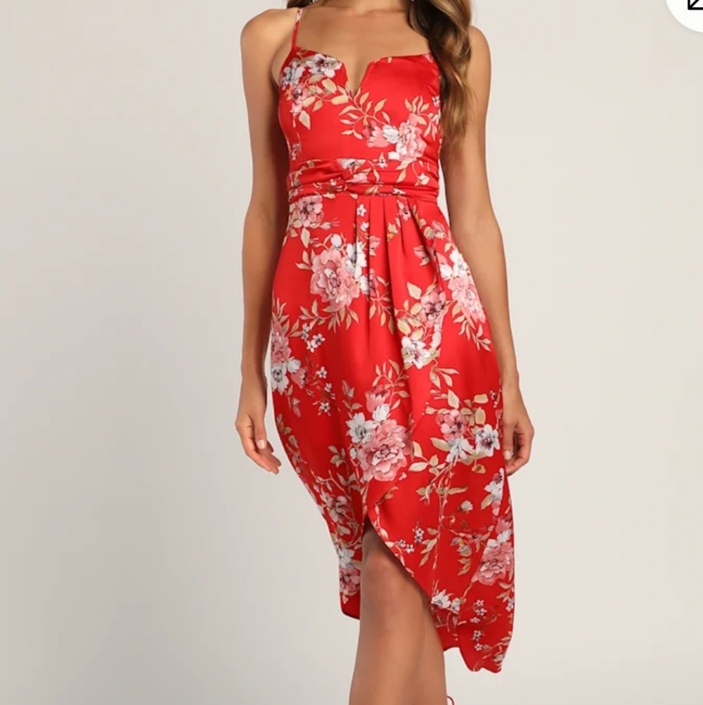Lulu's My Favorite Day Red Floral Midi Dress